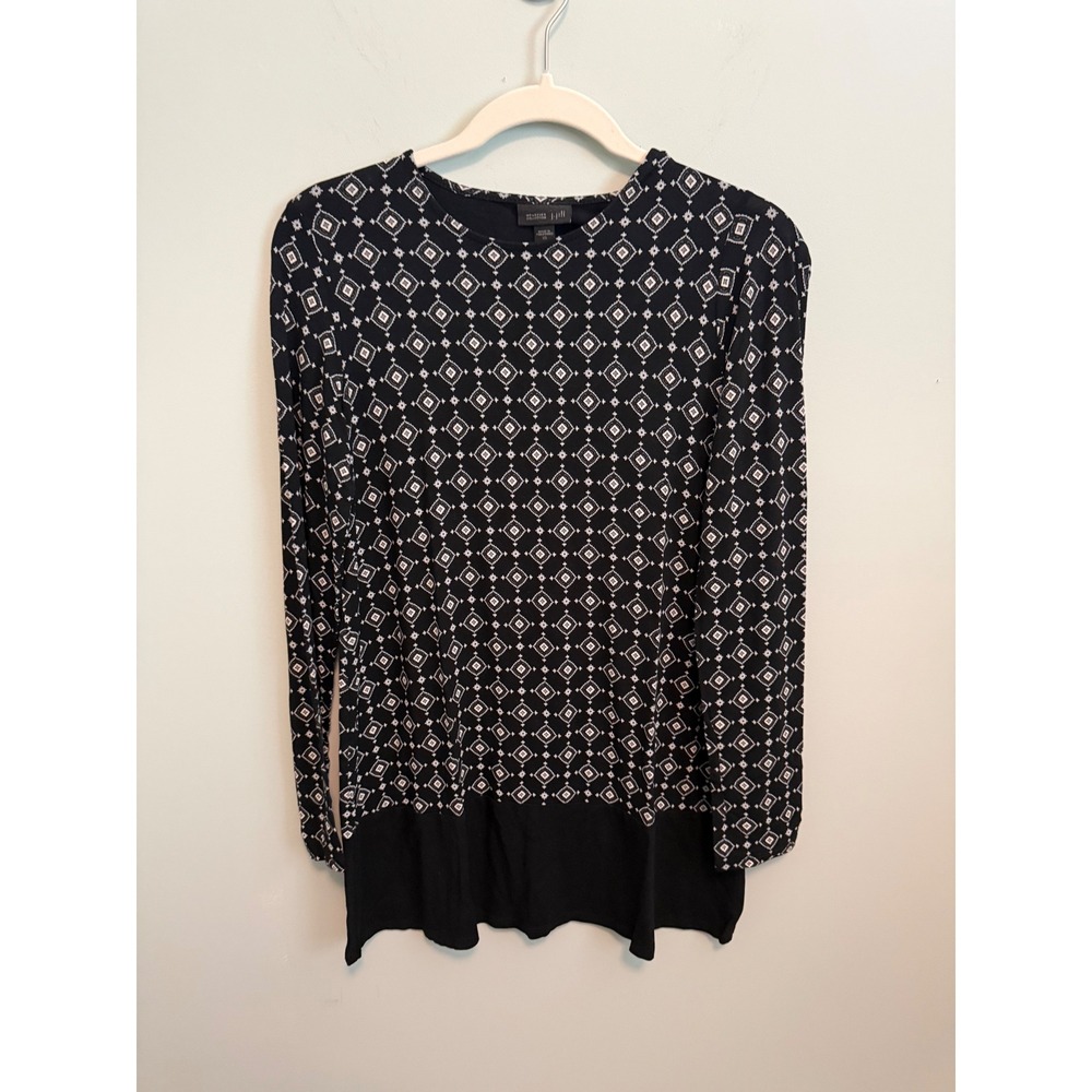 J. Jill Wearever Black White Geometric Diamond Print Long Sleeve Tunic Top XS